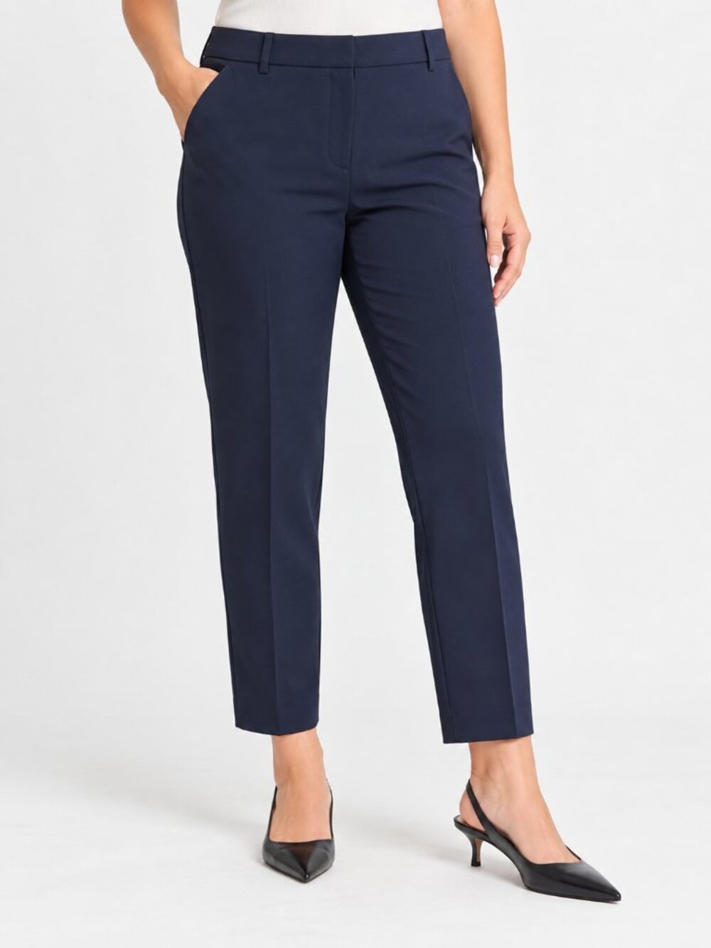 NWT Express Tailored Ankle Pants Navy Size 14 Stretch Straight Leg 27"